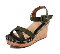 Womens Beach Casual Shoes, Women's Fish Mouth Open Toe Adjustable Buckle Breathable Wedge Platform Sandals, Strap Platform Non-slip Roma Shoes, for Parties, Weddings, Campfire Dinners(B green,6.5 UK)