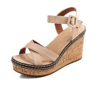 Womens Beach Casual Shoes, Women's Fish Mouth Open Toe Adjustable Buckle Breathable Wedge Platform Sandals, Strap Platform Non-slip Roma Shoes, for Parties, Weddings, Campfire Dinners(B beige,6.5 UK)