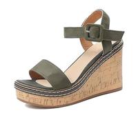 Womens Beach Casual Shoes, Women's Fish Mouth Open Toe Adjustable Buckle Breathable Wedge Platform Sandals, Strap Platform Non-slip Roma Shoes, for Parties, Weddings, Campfire Dinners(A green,4.5 UK)