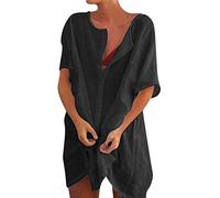 Womens Beach Cover Up Cotton Swimsuit Coverups Long Beachwear Beach Dress with Buttons Shirt Dresses Bikinis Sarong Loose Blouse Oversized Shirts for Ladies(Black,M)