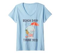 Womens Beach Day Trunk Yes Funny Cute Elephant Summer Pun V-Neck T-Shirt