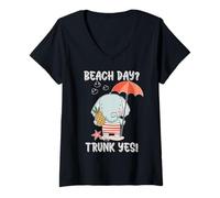 Womens Beach Day Trunk Yes Funny Cute Elephant Summer Pun V-Neck T-Shirt