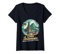 Womens Beach Hair Balinese Temples Indonesian Bali Indonesia V-Neck T-Shirt