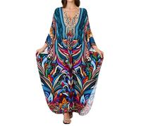 Women's Beach Kaftan Dress Plus Size V-Neck Batwing Sleeve Floral Print Summer Sarong