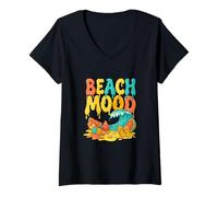 Womens Beach Mood Summer Vacation Wave Watermelon Flip Flops V-Neck T-Shirt