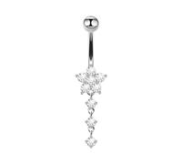Women'S Beach Pendant Navel Ring - Light Luxury Full Diamond Geometric Heart Round Petal Belly Button Ring, Zircon Pendant Belly Button Nail Piercing Jewelry,A,As Shown