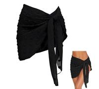 Women's Beach Sarong with Pompoms Black - 50 x 180 cm Wrap Skirt Pareo for Beach and Pool - Lightweight Chiffon Bikini Cover Up Beach Towel for Summer Holidays
