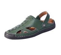 Women's Beach Shoes Leather Sandals Flat Slippers Adjustable Heel Strap Clogs Non-Slip Garden Shoes Handmade Hiking Sandals Lightweight Breathable Trekking Sandals, Green, 7 UK
