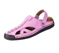Women's Beach Shoes Leather Sandals Flat Slippers Adjustable Heel Strap Clogs Non-Slip Garden Shoes Handmade Hiking Sandals Lightweight Breathable Trekking Sandals, pink, 6 UK