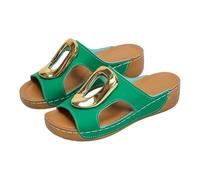 Women's Beach Slope Heel Slippers Hollow Casual Slippers Slope Bottom Shoes Sandals Flat Sandals for Women Slides (Green, 5.5)
