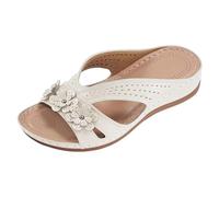 Women's Beach Slope Heel Slippers Hollow Casual Slippers Slope Bottom Shoes Sandals Slipper Sandals Women (White, 5)