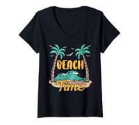 Womens Beach Time Summer Vacation V-Neck T-Shirt