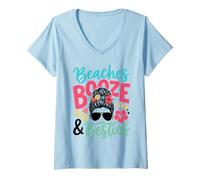 Women's Beach Vacation Friends Coastal Summer Palm Tree Escape V-Neck T-Shirt