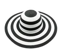Women's Beachwear Sun Hat Black and White Striped Straw Hat Floppy Beach Hat Foldable Wide Brim Cap