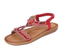 Womens Beaded Flat Sandals Bohemian Elastic Strap Summer Shoes
