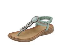 Womens Beaded Flat Sandals Bohemian T Strap Elastic Ankle Band Open Toe Casual Summer Holiday Beach Walking Shoes Green