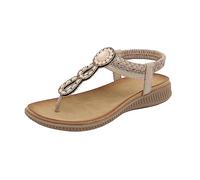 Womens Beaded Flat Sandals Bohemian T Strap Elastic Ankle Band Open Toe Casual Summer Holiday Beach Walking Shoes Beige