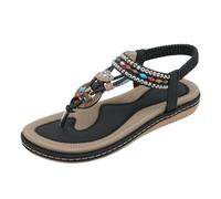 Womens Beaded Toe Post Sandals Rhinestone Flip Flops For Women Thong Flat Sandals Diamante Leather Sandal Sling Back Beach Shoes Slip On Walking Slippers Vintage Ethnic Style Slides With Strap