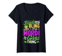 Women's Beads and Bling It's A Mardi Gras Thing V-Neck T-Shirt