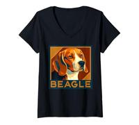 Womens Beagle Classic Retro Portrait V-Neck T-Shirt
