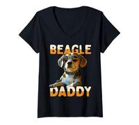 Womens Beagle Daddy Father Papa Fathers Day English Beagles Dad V-Neck T-Shirt