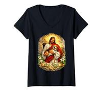 Women's Beagle Dog He is Risen Easter Resurrection Defeated Cross V-Neck T-Shirt