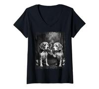 Women's Beagle Dog Smoking Lighter Black White Grunge Art V-Neck T-Shirt
