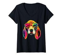 Womens Beagle with Sunglasses Beagles Dog Puppy Cute English Beagle V-Neck T-Shirt