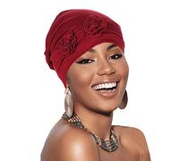 Womens Beanie Chemo Headwear Elastic Turbans Cap Hat Headscarf Hair Coverings Sleep Cap Head Wraps Cancer Hat with Flower Design Wine
