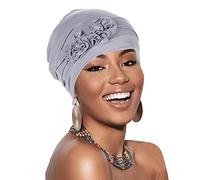 Womens Beanie Chemo Headwear Elastic Turbans Cap Hat Headscarf Hair Coverings Sleep Cap Head Wraps Cancer Hat with Flower Design Grey