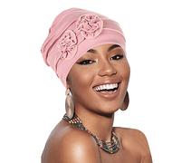 Womens Beanie Chemo Headwear Elastic Turbans Cap Hat Headscarf Hair Coverings Sleep Cap Head Wraps Cancer Hat with Flower Design Pink