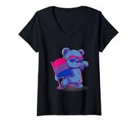 Womens Bear Bisexual Flag LGBTQ Bisexual Pride Bisexuality Bi Flag V-Neck T-Shirt