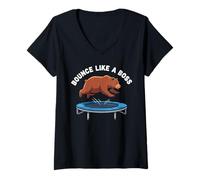 Womens Bear Captured Bouncing On Trampoline Viral CCTV Moment V-Neck T-Shirt