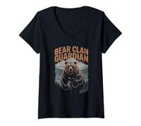 Womens Bear Clan Guardian Grizzly Forest Mountain Bold V-Neck T-Shirt