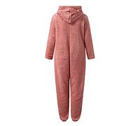 Women's Bear Costume Hoodie Ladies Teddy Bear Bodysuit Fluffy Hooded Pyjamas Funny Novelty Animal Pajamas Winter Warm Plush Flannel One Piece Jumpsuit Playsuit Loungewear UK Watermelon Red 5XL