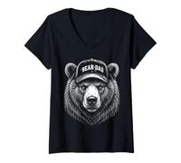 Women's Bear Dad Grizzly Cap Funny Father Graphic V-Neck T-Shirt