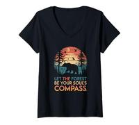 Womens bear nature forest be your soul compass mountain tree V-Neck T-Shirt