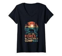 Womens bear nature forest be your soul compass mountain tree V-Neck T-Shirt