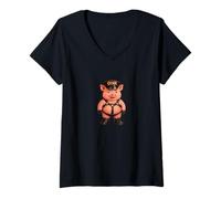 Women's Bear, Pride, Gay Pride, Pig, Piggy, Gay, Rainbow Flag V-Neck T-Shirt