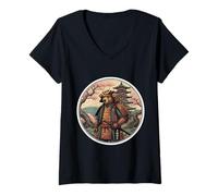 Women's Bear Samurai Traditional Japanese Art Lover Japan Warrior V-Neck T-Shirt