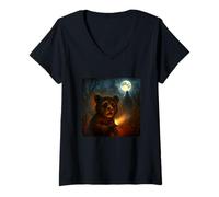 Womens Bear Scary Horror Night Flashlight Halloween Ghost V-Neck T-Shirt