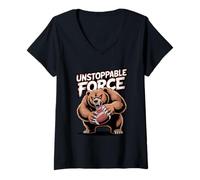 Womens Bear Unstoppable Force American Football Day V-Neck T-Shirt