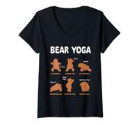 Womens Bear Yoga Do It Like This Balance Yoga Pose V-Neck T-Shirt