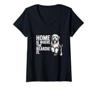 Womens Bearded Collie Beardie Home is Where The Beardie is V-Neck T-Shirt