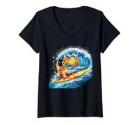 Women's Bearded Dragon Catching A Wave V-Neck T-Shirt