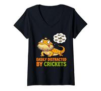 Women's Bearded Dragon Easily Distracted by Crickets Funny Pet Tee V-Neck T-Shirt