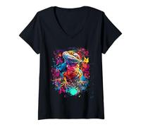 Womens Bearded Dragon Lovers Colorful Pop Art Bearded Dragon V-Neck T-Shirt