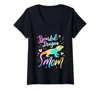 Womens Bearded Dragon Mama Design Colorful Bearded Dragon Mom V-Neck T-Shirt