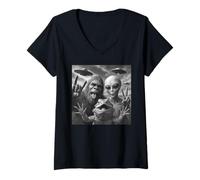 Womens Bearded Dragon Selfie With Bigfoot & Alien Funny UFO V-Neck T-Shirt