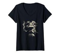 Women's Bearded Man Smoking Pipe Stipple Art Intellectual Design V-Neck T-Shirt